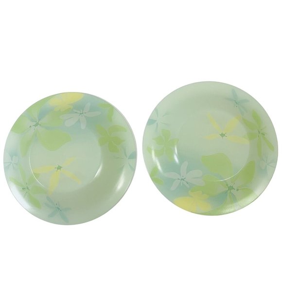 Luminarc 2 Dinner Plates 2 Salad Bowls Green Ode Tempered Glass Tableware Floral - Picture 8 of 11